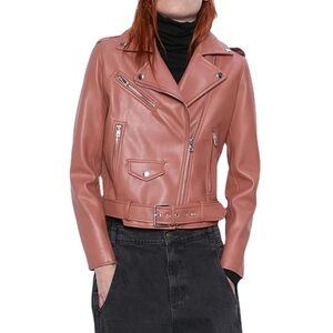 Zara Vegan Leather Effect Jacket in Dusty Rose